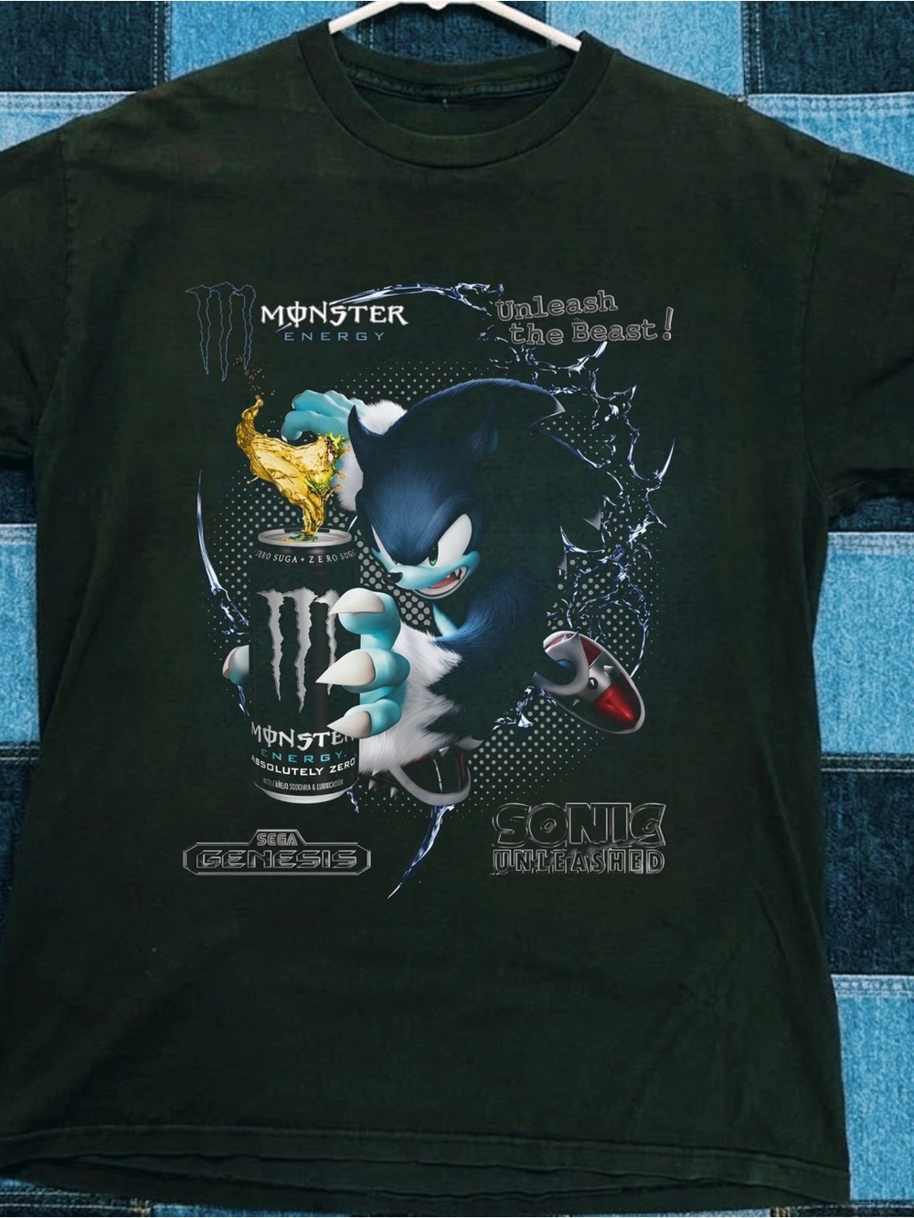 Gildan Black Sonic Unleashed Monster Energy Graphic Tee